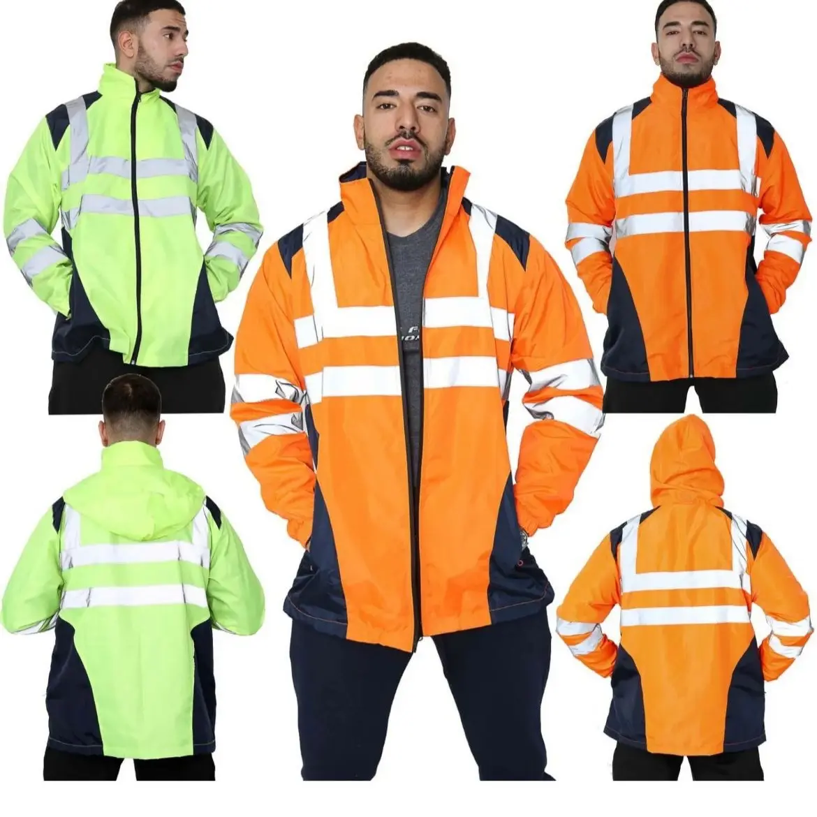 Hi viz vis high visibility rain jacket waterproof hoodie work zip hoodie size S - XL