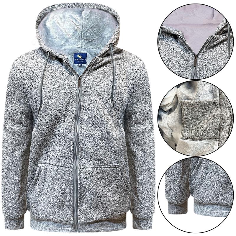 Mens Fur Lined Fleece Sherpa Borg Hooded Winter Padded Jacket Zip Up Thick Hoodie Casual Menswear 3