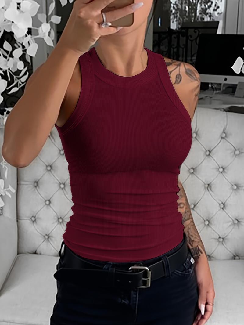 Product Introduction of Women Round Neck Ribbed Sleeveless Slim Fit Basic Tank Top Womenswear Comfort 5