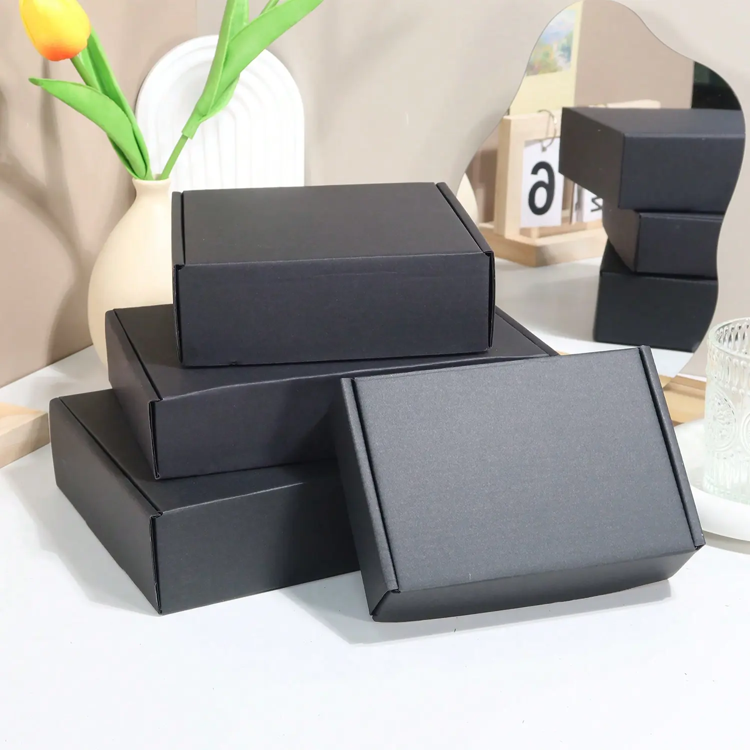 5pcs Black Shipping Boxes, Packaging Materials, Carton Boxes, Corrugated Cardboard Boxes, Postal Paper Boxes, Gift Boxes, Corrugated Paper Boxes, Express Boxes, Packing Boxes Back To School