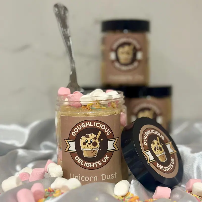 Doughlicious Delights UK Unicorn Dust Edible Cookie Dough Tub Marshmallows and Sprinkles - 300g - Sweet, Sugar, Snack Coconut Vegetable Flour Salt 2
