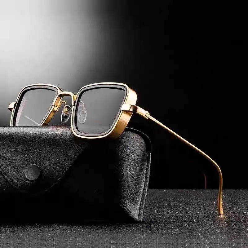 Indian Steampunk Sunglasses Kabir Singh Men Square Metal Frame Punk Sunglasses custom 0