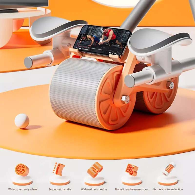 Abdominal Wheel Automatic Rebound Elbow Support and Timer for Waist & Abdomen Exercise Orange/Blue 6