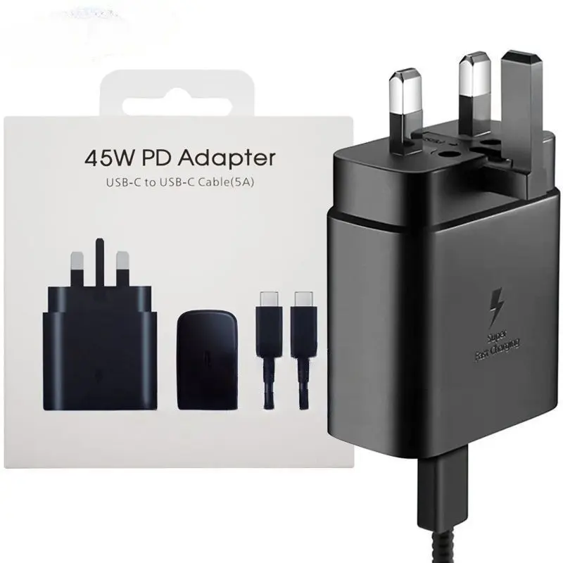 45W USB-C Super Fast UK Plug Fast Charging for Samsung S20 21 S22 S23 Ultra 5G UK with USB-C to USB-C Cable for Superfast Charging Adapter Device Mobile Smartphone Charger Protection Game Cellphone Electronic Resistance