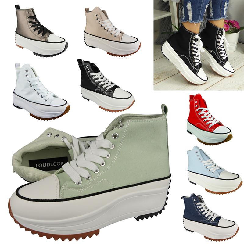 G-12 Women Grip Sole Platform Trainers Classic Lace Up Casual High Top Sneakers 2