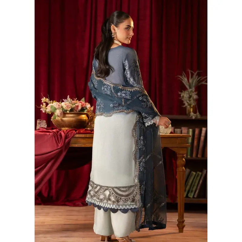 SIMRANS ‘Maria B Inspired’ | Embroidered Chiffon Readymade | SM743 (Blue-Grey) 2