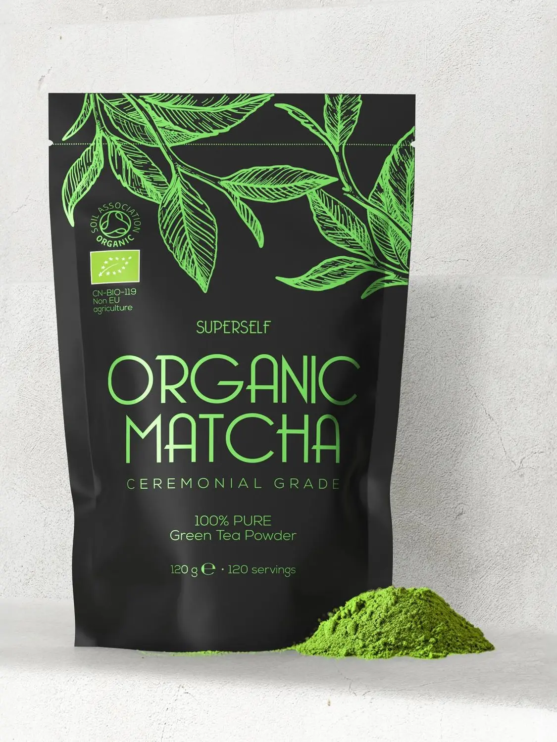 SuperSelf Organic Matcha - Ceremonial Grade Green Tea Powder - 120g (120 servings) - Premium 100% Pure - Vegan Traditional Beverage for Latte UK Mixed Nata