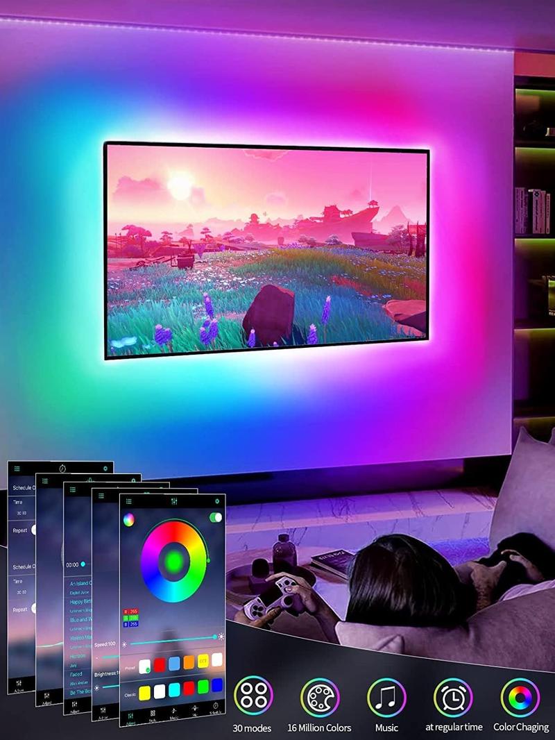 Product Introduction of TV Light Strip, 5M LED Backlight for 45-75 Inch TV, Music Sync RGB Color Changing with Bluetooth Function - Home Theater Lighting (16.4ft) 2