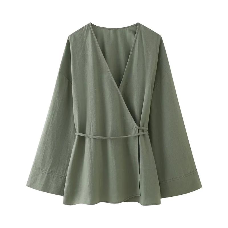 Product Introduction of Kimono Woman Summer Long Sleeve Blouses For Women 2024 Vintage Y2k Top With Ties Loose Elegant And Youth Women's Blouses 7