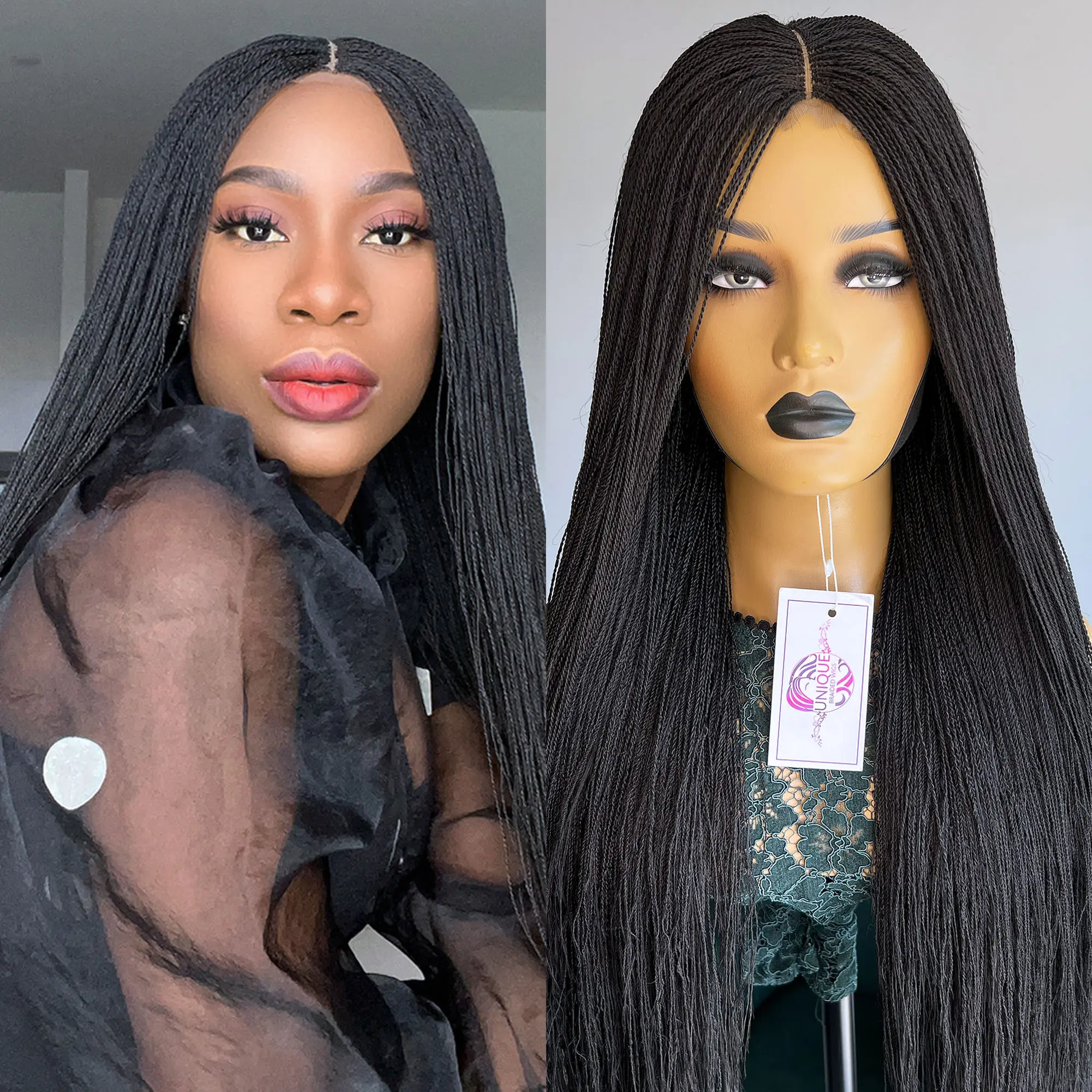 UniqueBraidedWigs Micro Needle Senegalese Twists Braided Wig for Women -#1b, 38 Inches