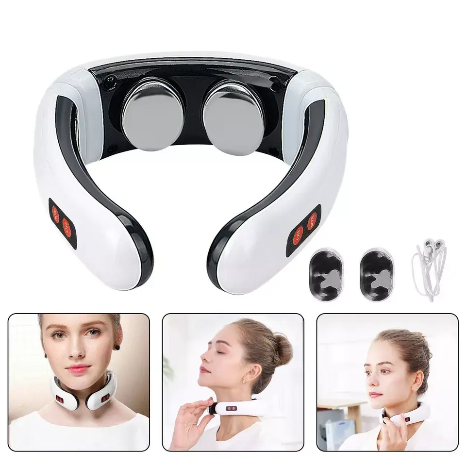 Cervical Neck Pulse Massager Body Shoulder Muscle Relax Relieve Pain Electric Silicone Lightweight Comfort White