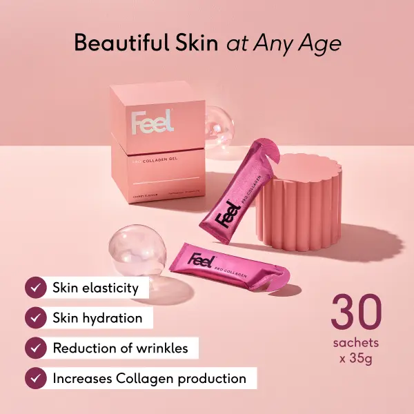 Feel Pro Collagen Gels - Cherry, Vegan, Anti-Wrinkle, Skin, Hair, Nails (30 sachets) 1