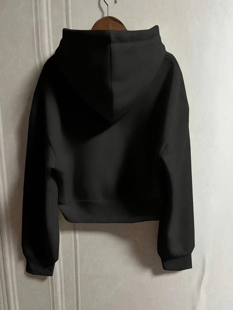 Product Introduction of Cozy Drop Shoulder Hoodie - Fashion Hoodies with Kangaroo Pocket, Casual Zipper Long Sleeve Drawstring Sweatshirt, Soft Women's Clothing for Everyday Wear 5