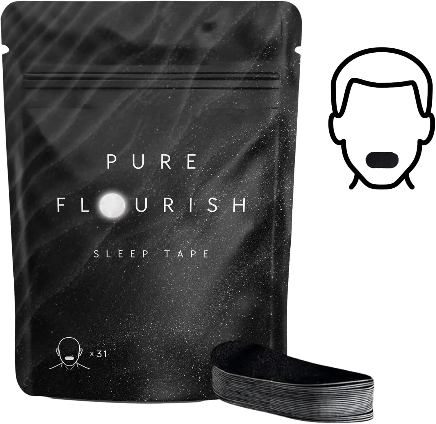 Pure Flourish Sleep Tape (Black) - Mouth Tape for Sleeping, Snoring Aid, Improved Nasal Breathing, Strong But Gentle Adhesion (31 Strips)