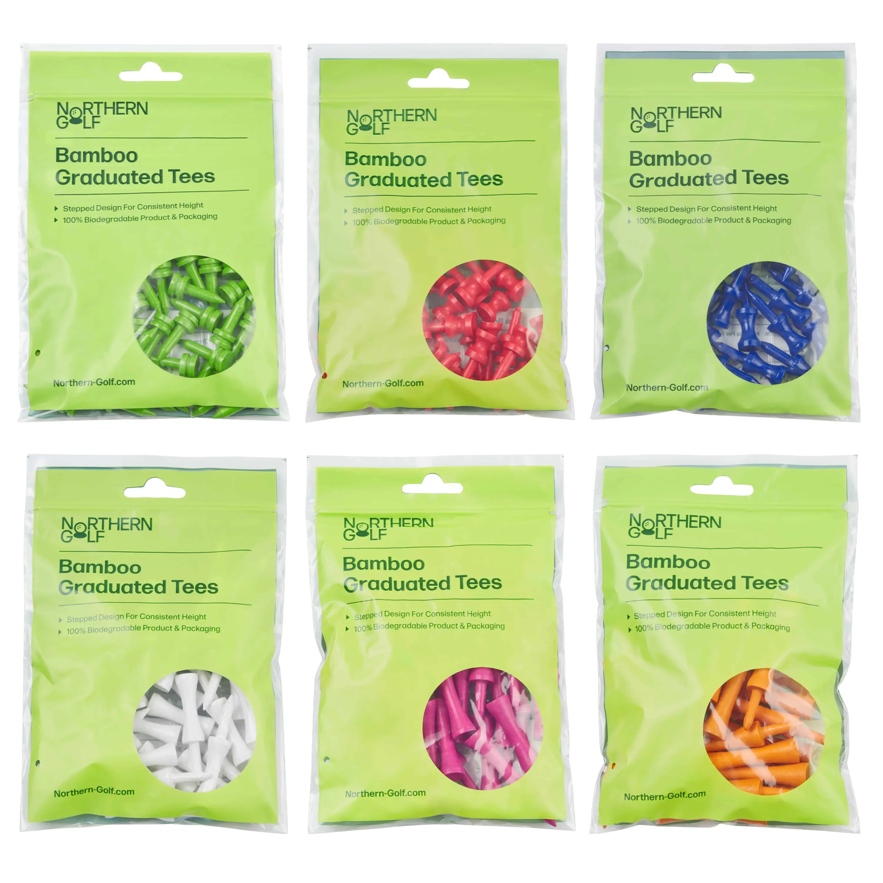 Northern Bamboo Castle Golf Tees - Sustainable & Eco-Friendly - Lime Green, Red, Blue, White, Pink & Orange - 25mm - 70mm Tee Heights