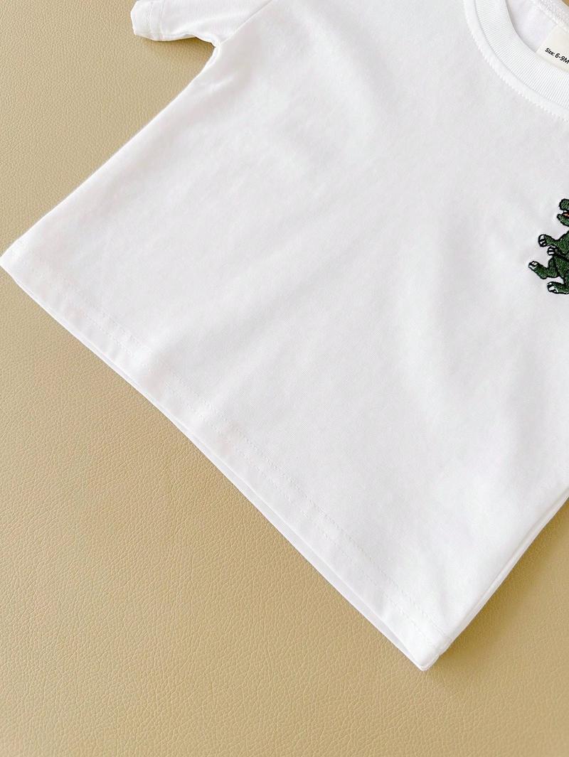 Product Introduction of 2pcs Baby Boys" And Girls" Casual Dinosaur Embroidery Elastic Short Sleeve T-Shirt + Shorts, Summer 21