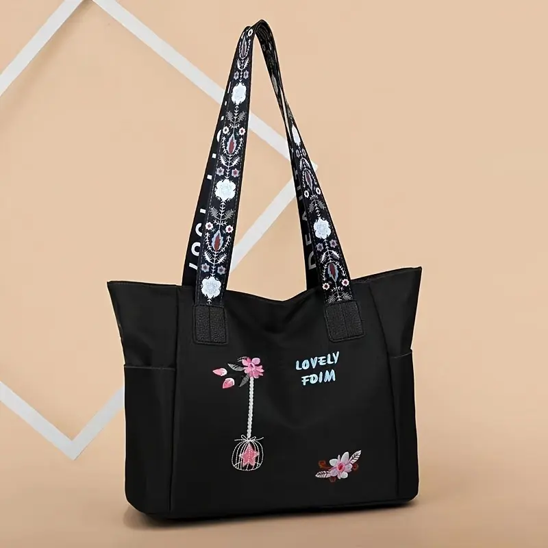 Chic Oxford Fabric Tote Bag for Women - Spacious & Water-Resistant, Fashionable Shoulder Handbag in Cream/Blue/Black 4