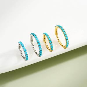 Oufer 20G Turquoise-Hinged Segment Nostril Nose Piercing Ring 316L Stainless Steel Inner Diameter 6mm 7mm 8mm