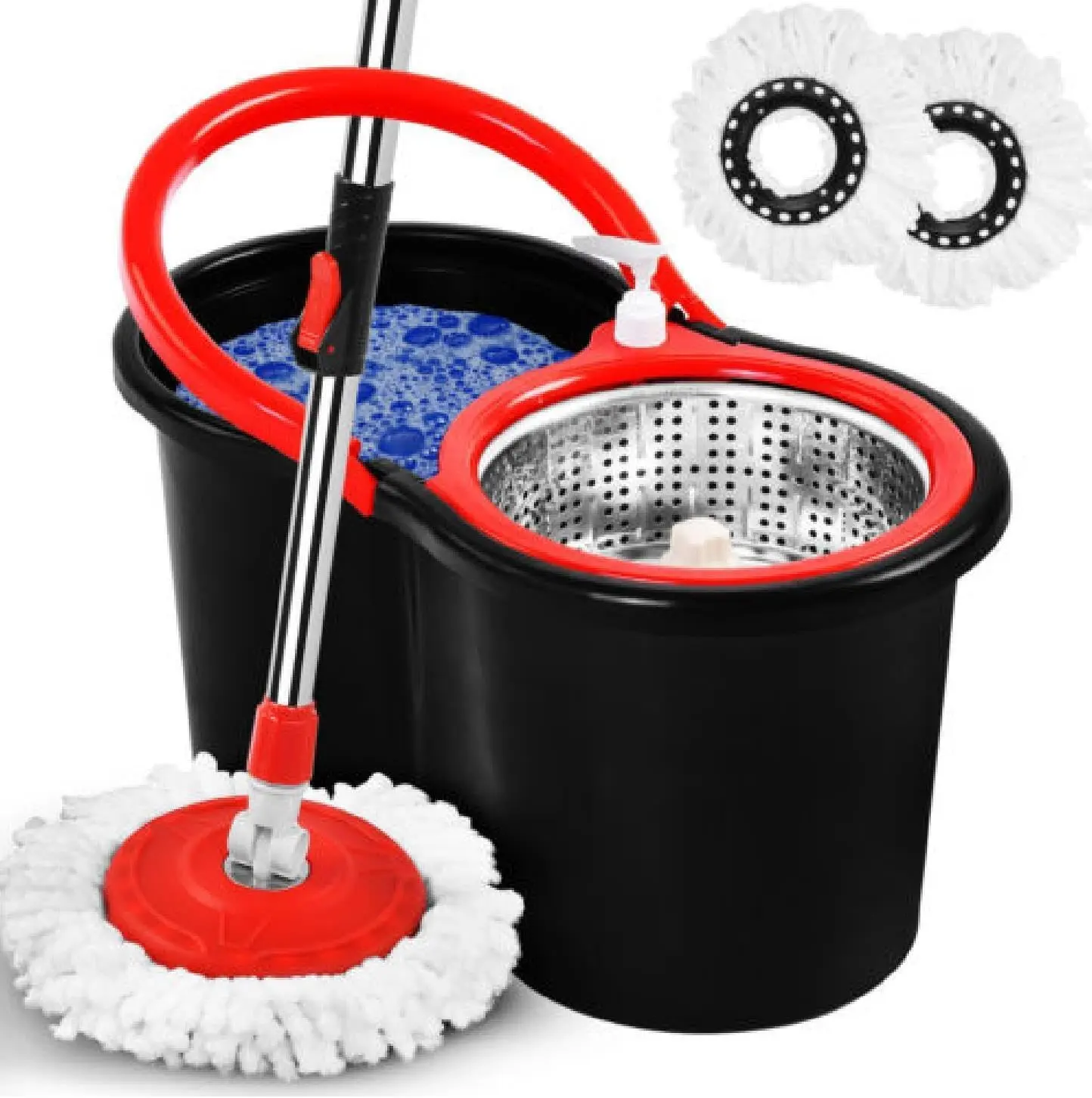 360° FLOOR MAGIC SPIN MOP BUCKET SET MICROFIBER ROTATING DRY HEADS WITH 2 HEADS Adjustable Cleaning Plastic Stainless Steel Absorbent sink  bin Box Cleaner Hand Lightweight Microfibre