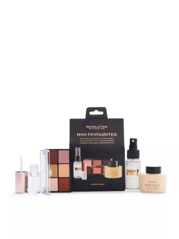 Revolution Revolution Mini Favourites Set - Eyeshadow Palette, Loose Powder, Lip Gloss & Fixing Spray - Makeup, Cosmetic Glossy lash  kit