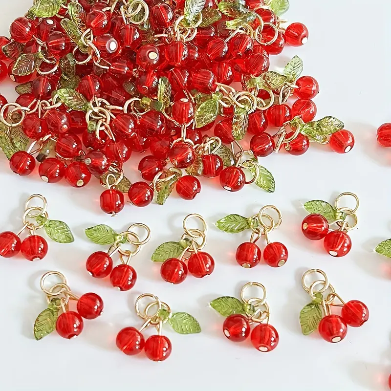 20 And 30 Cherry Pendants, Fruit Pendant Accessories for Necklaces, Earrings, Bracelets, DIY Cherry Phone Charms, Red Accessory Decorations. 3