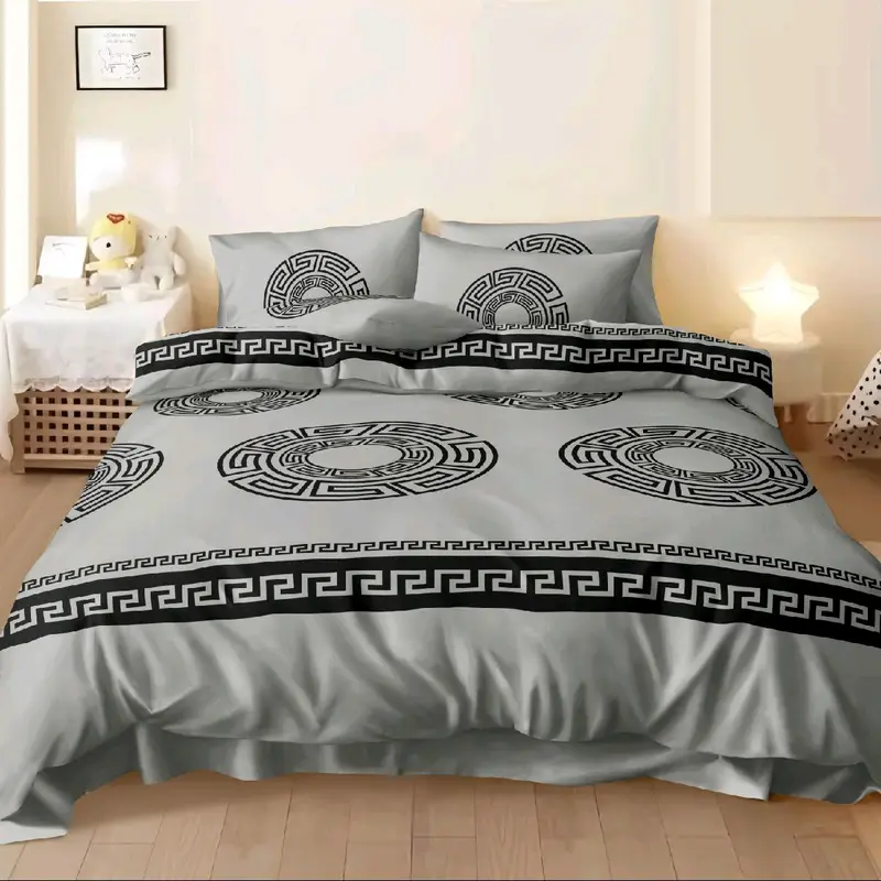 Classic 4-Piece Greek Complete Bedding Set - Duvet Cover, Fitted Sheet & Pillowcases 4