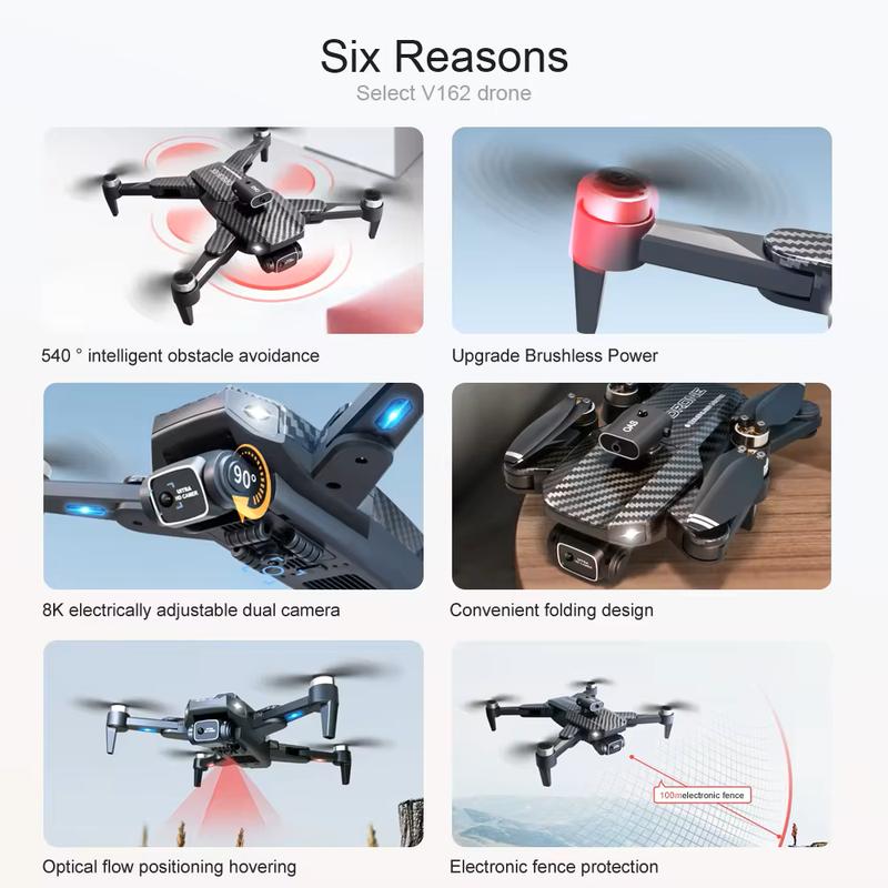 V162 drone with dual camera one key return laser obstacle avoidance optical flow hovering brushless motor long flight time carbon fiber body metal plastic aluminium Accessories Blades Cable Charging Remote Control Beginner Drone 6