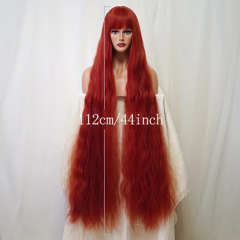 Women'S 111.76cm Loose Wave Curl Wig, High Temperature Fiber, Rose Net Cap, Party Cosplay for Halloween & Christmas, Vibrant Orange & Cream Colors 1