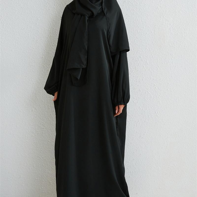 HS10049  High Quality Fabric Solid Color Hooded Robe abayas 7