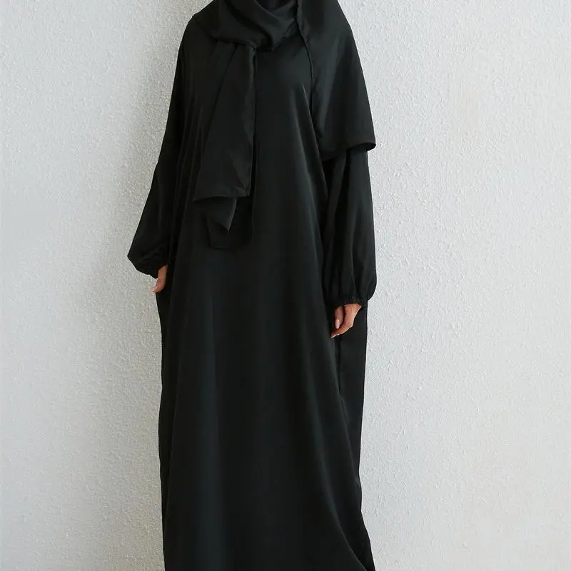 HS10049  High Quality Fabric Solid Color Hooded Robe abayas 7