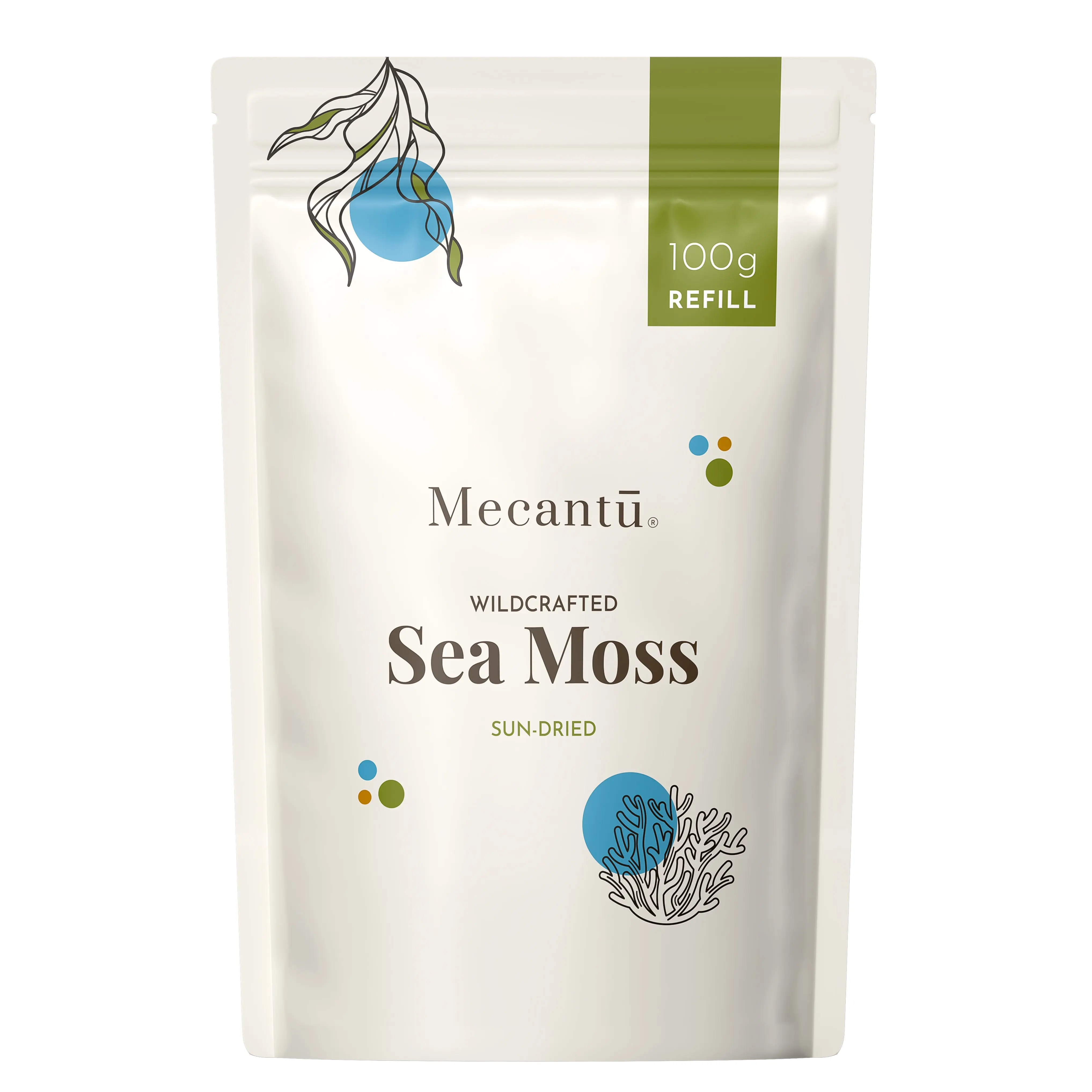Mecantu Premium Sun-Dried Golden Sea Moss (Refill pack) – Rich in Natural Nutrients for Energy, Immunity, & Skincare