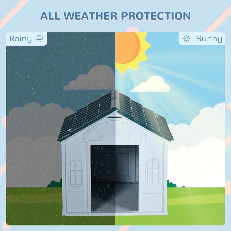 PawHut Plastic Weather-Resistant Dog House, for Indoors and Outdoors, Medium Dogs - White and Blue 3