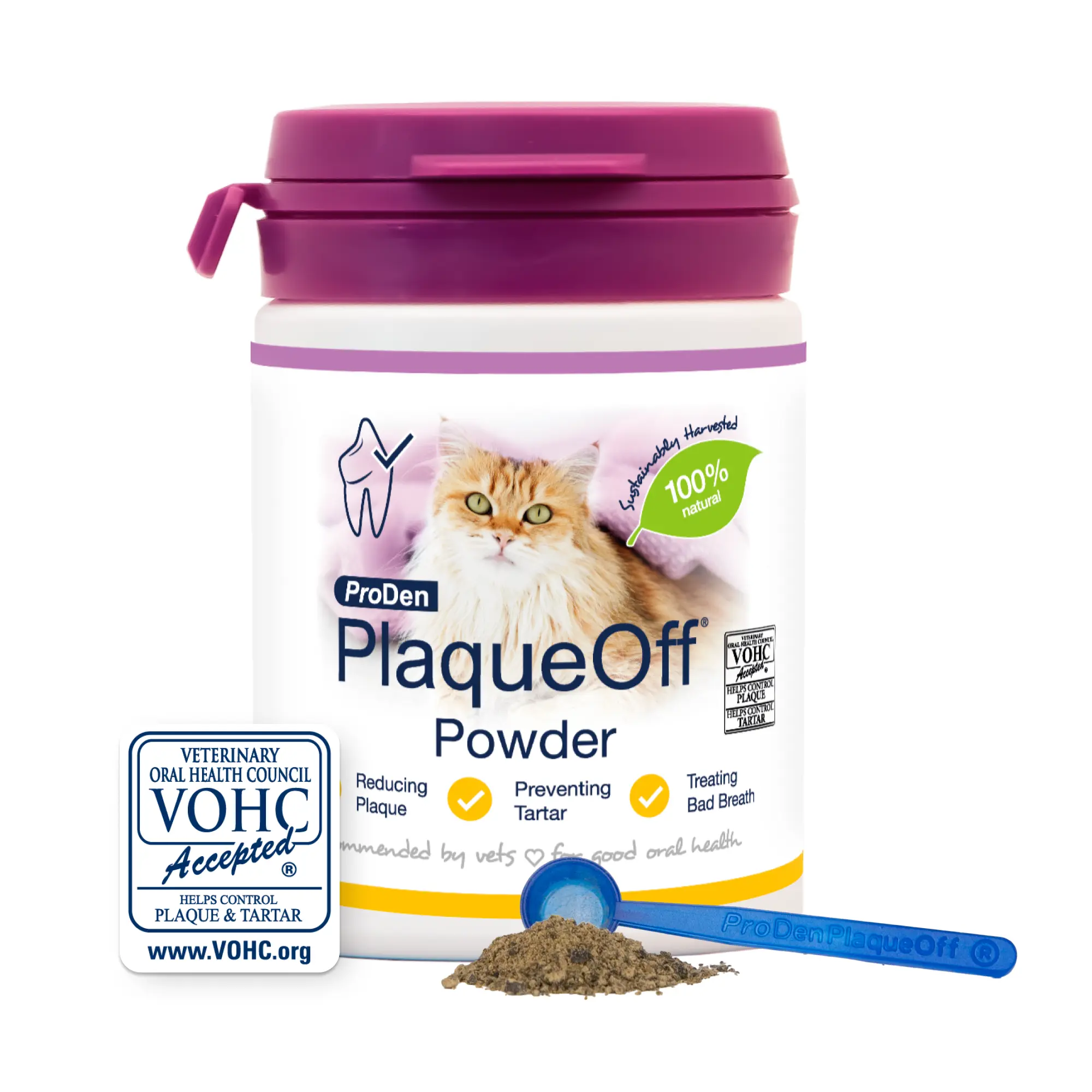 ProDen PlaqueOff Powder for Cats (40g) – Plaque Remover Made with Organic Seaweed: Clinically Proven by the VOHC to Reduce Tartar, Plaque, and Bad Breath.