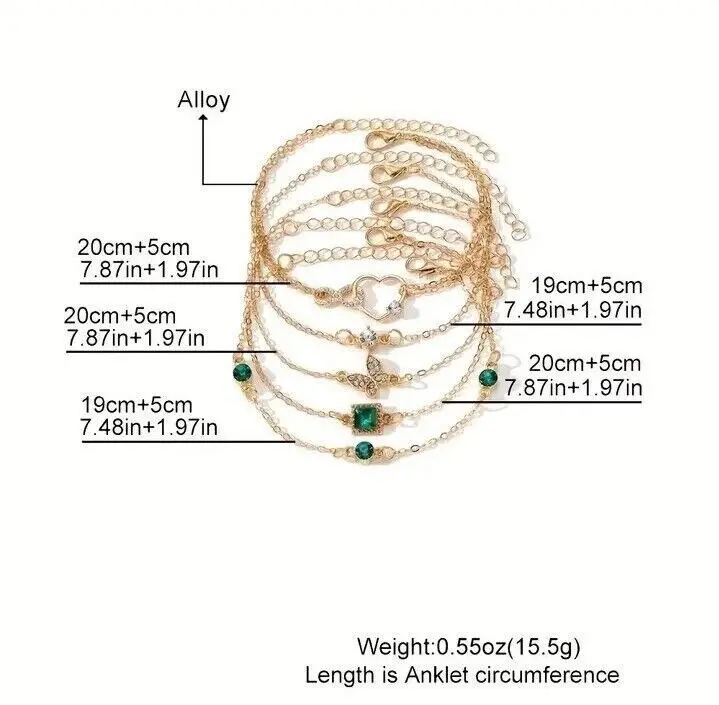 5Pcs Set Rhinestone Butterfly & Heart Love Infinite Bracelets 5