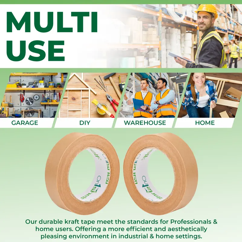 On1shelf Biodegradable Kraft Carton Sealing Tape 24mm-50m Long, 100% Recyclable & Sustainable Packing Solution 5