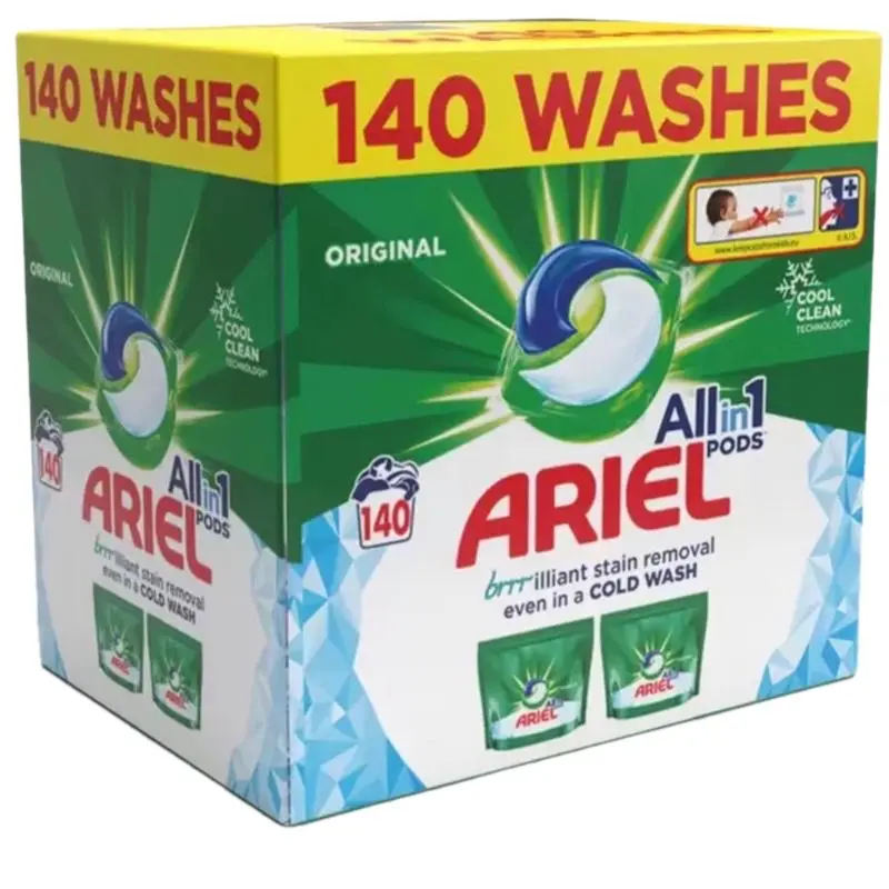 Ariel All In One Pods 2 x 70 Wash Packs - Brilliant Stain Removal for Cold/Hot Wash | Household Supplies
