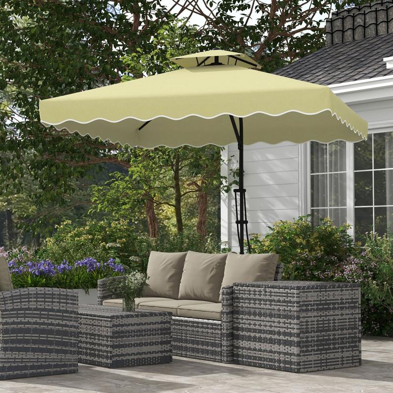 Outsunny 2.5m Square Double Top Garden Parasol Cantilever Umbrella with Ruffles, Beige 1
