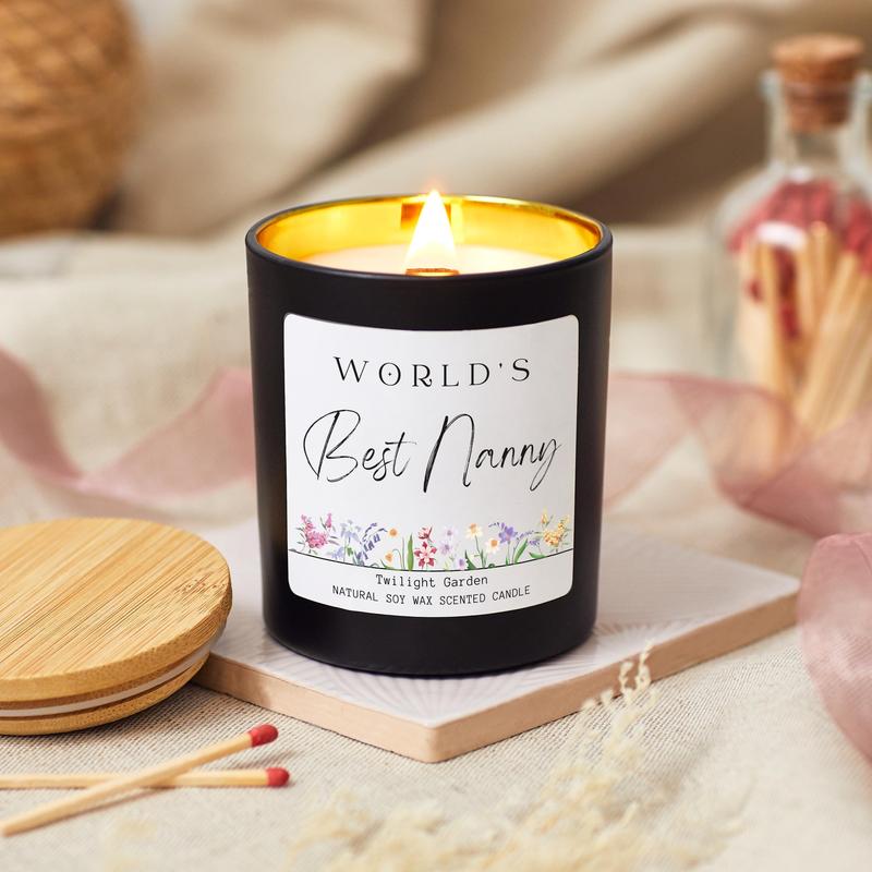 World's Best Nanny Birthday Candle Gift, Nana Mothers Day Presents, The Best Nanny Mothers Day Scented Candle For Gran, Grandma Candle Gift Set, Granny Gift Wood Wick Candle in Glass  Jar for Decor, Beautiful Fragrance 3