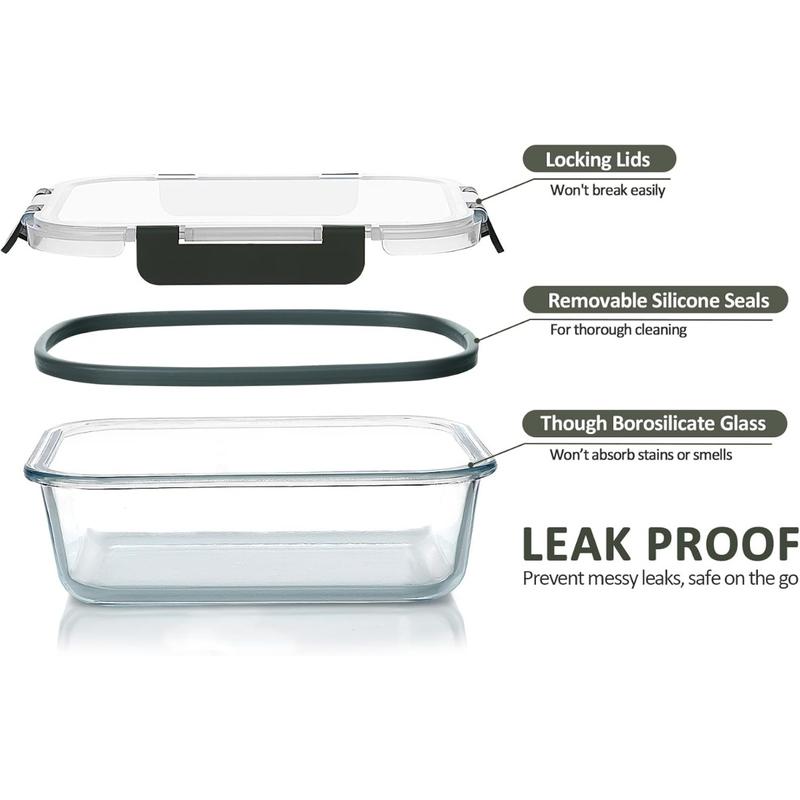 Glass Meal Prep Containers with Lids 1040ml Airtight Glass Food Storage Containers, Set of 5 2
