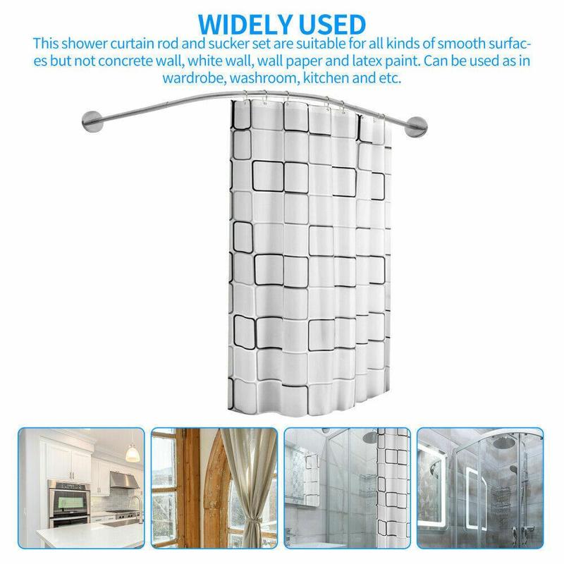 Stretchable Stainless L Shaped Pole Bathroom Corner Shower Curtain Rail Rack Rod Set Steel Installation Adjustable 5