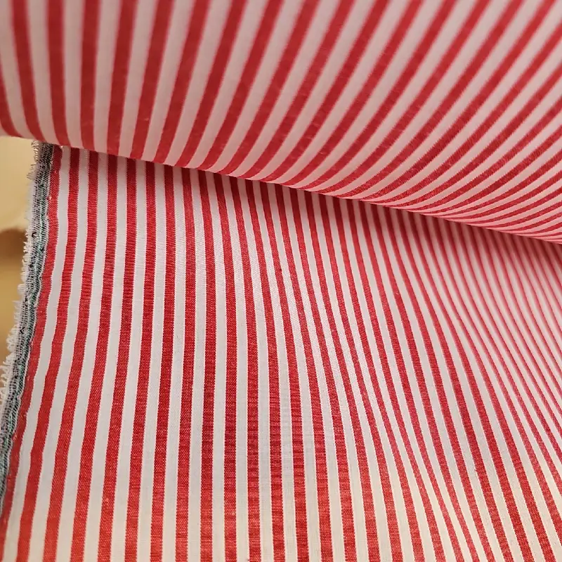 Polycotton printed shirts fabric 150cm 60inch wide parrten strips design colours white red shade 0