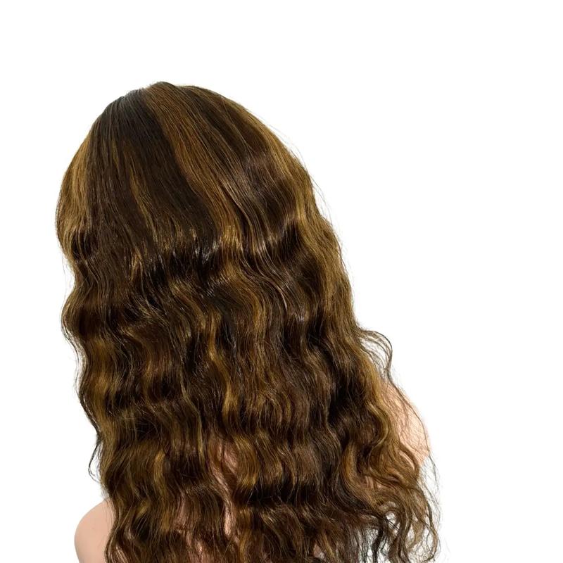 T closure body wave , human hair full machine wig, piano color 1