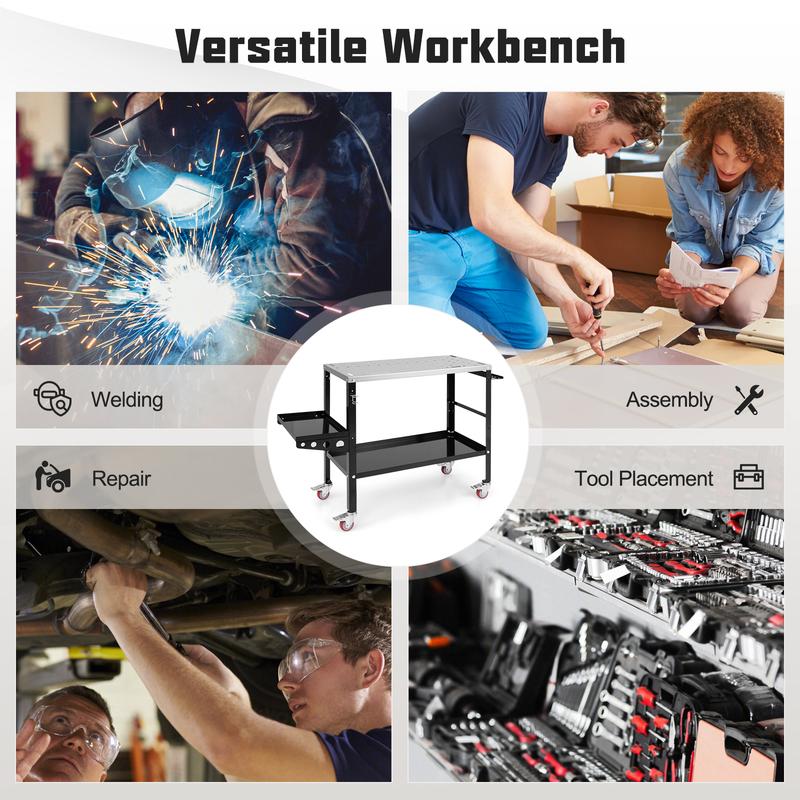 COSTWAY Welding Table Workbench on Wheels with Tool Rack and Tray 6