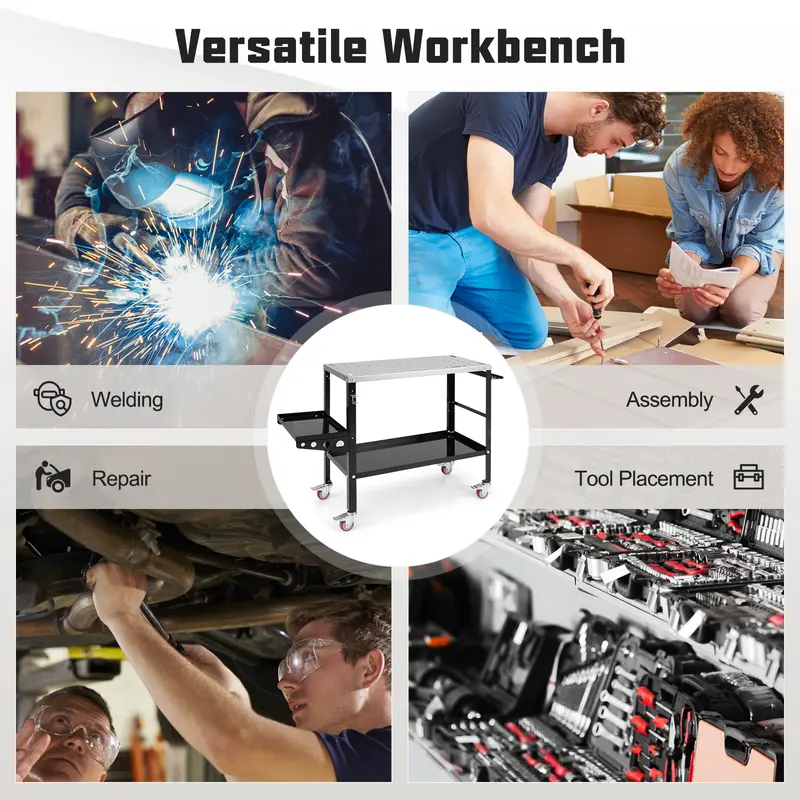 COSTWAY Welding Table Workbench on Wheels with Tool Rack and Tray 6