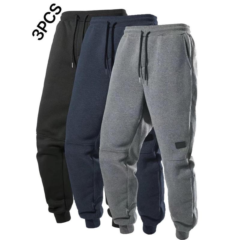 3pcs Men's Casual Solid Color Joggers, Men's Drawstring Pants With Pockets For Sport And Casual Wear Fabric Menswear Polyester Stretch 2