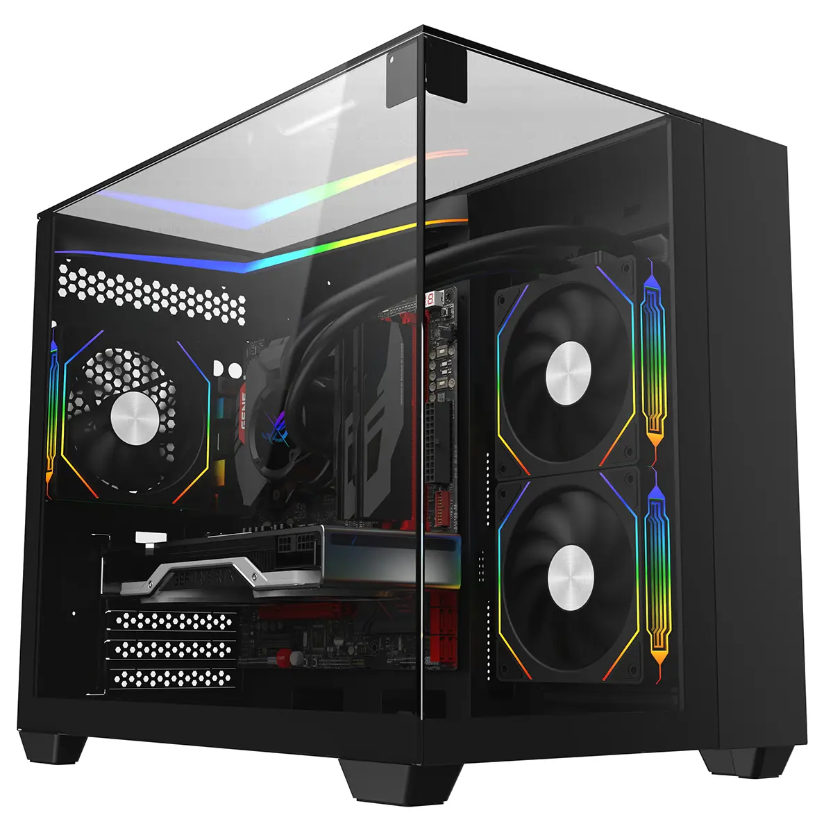CiT Eclipse Black Micro-ATX Gaming Case With Three-Sided Tempered Glass and LED Strip With 3 x 120mm CiT Eclipse Infinity ARGB Fans