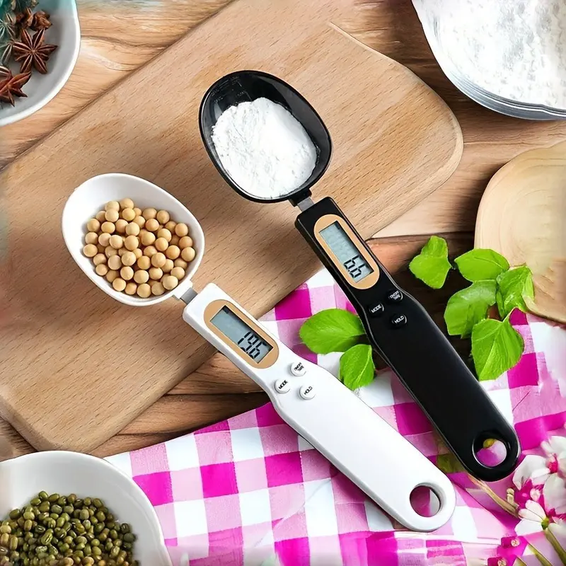 Cuchara de balanza digital de cocina AccuMeasure, plástico, pantalla LCD, precisión de 0,1 g a 500 g, alimentada por batería, ideal para cocinar, hornear y controlar las porciones. 3