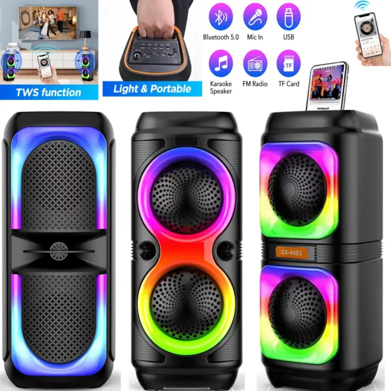 High Bass TWS Wireless Bluetooth Speakers Portable Subwoofer Outdoor Party RGB