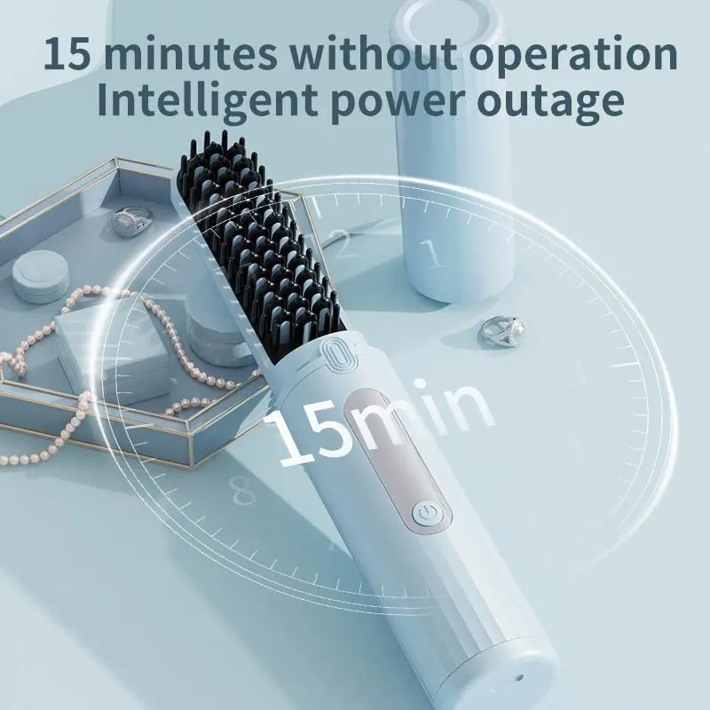 【wavy chic】New rechargeable wireless hair straightening comb for curly hair, portable mini straightening plate, negative ion non-harming power generation comb hair straightener Comfort 4