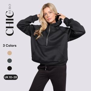 ChicHero Women Oversized Half Zip Sweatshirts Cropped Fleece Long Sleeve hoodie Basic Clothing Womenswear Day Spring Style Tops Pullover